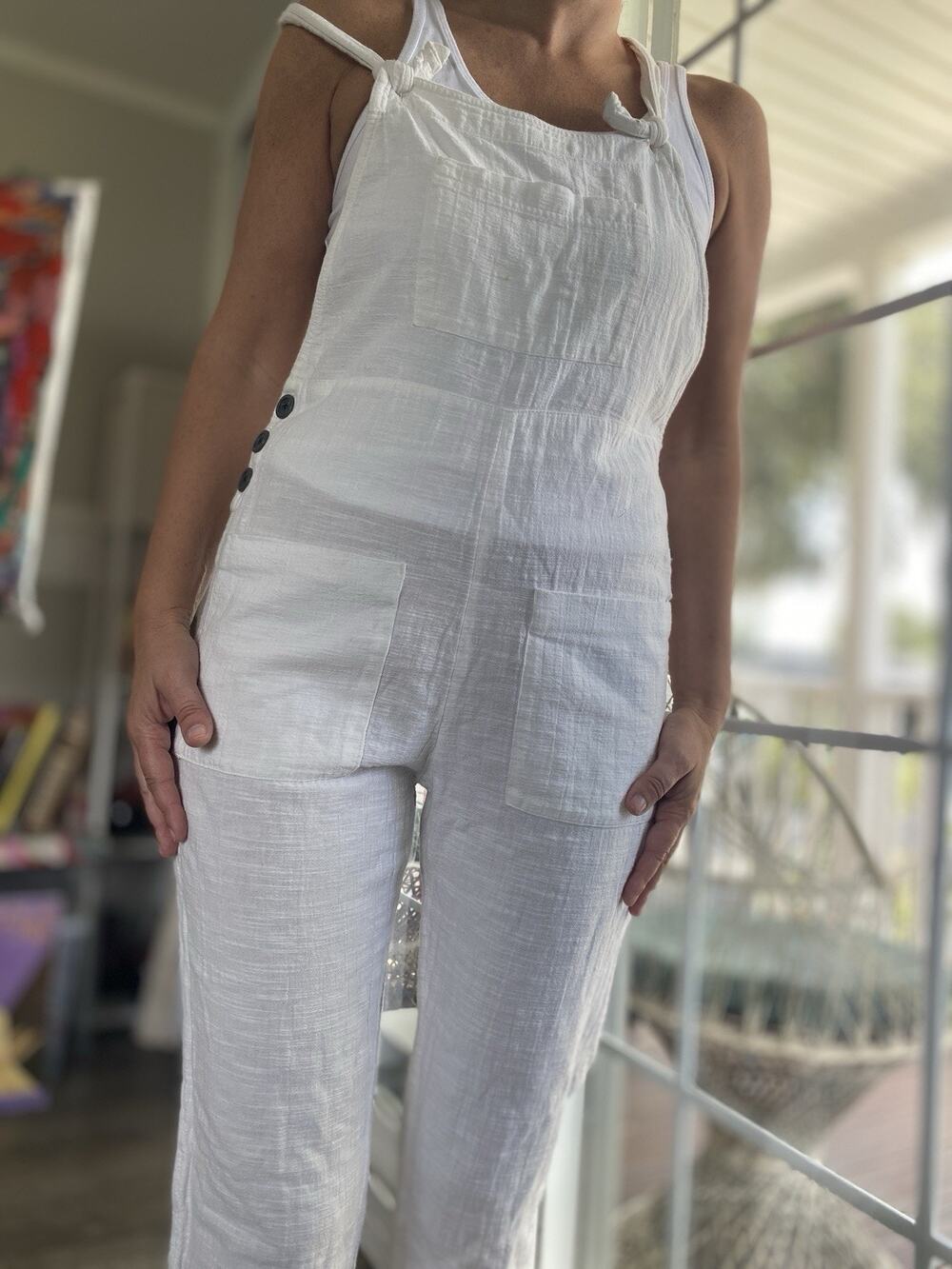 LSPACE Freya Cover-Up Jumpsuit Women’s Cotton Beach Swimwear White S P